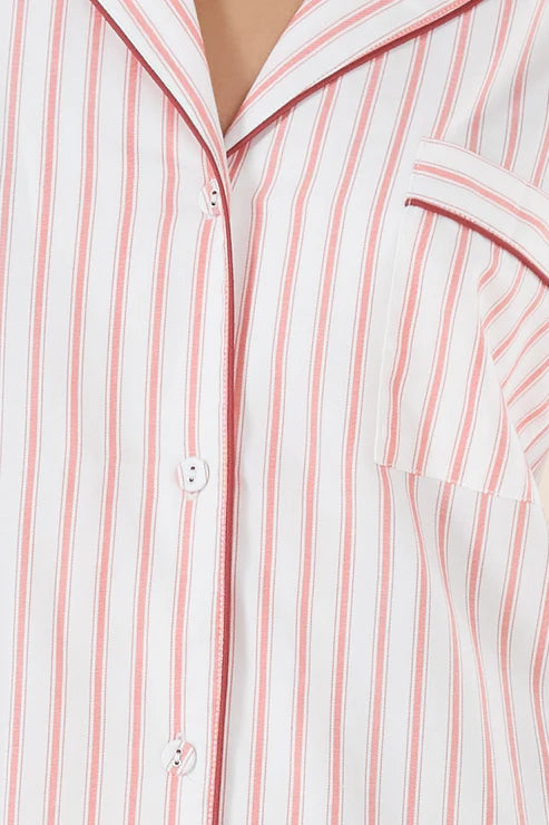 Octavia Cotton Stripe PJ Set | Burgundy