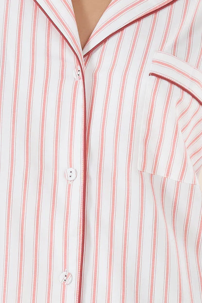 Octavia Cotton Stripe PJ Set | Burgundy