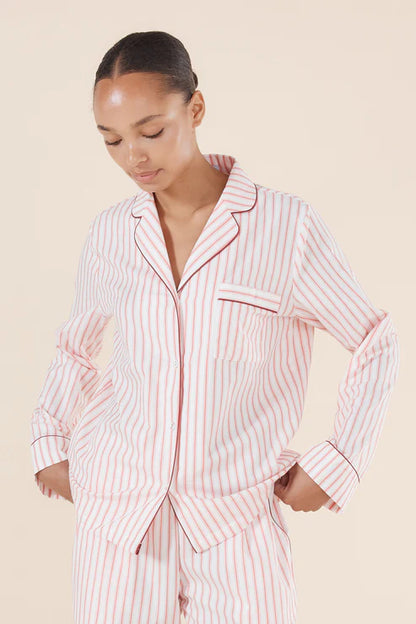 Octavia Cotton Stripe PJ Set | Burgundy