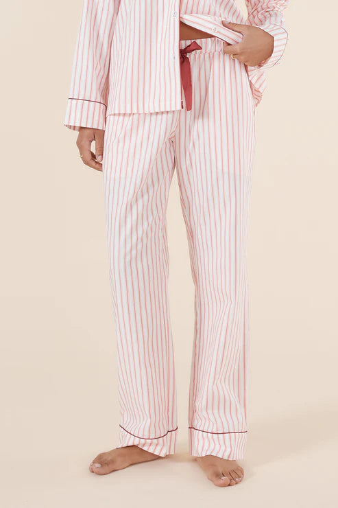 Octavia Cotton Stripe PJ Set | Burgundy