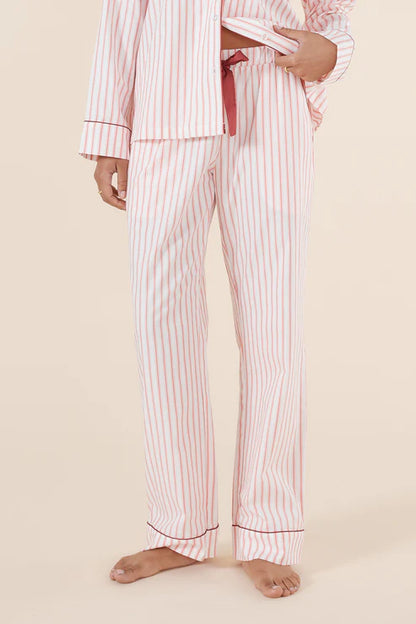 Octavia Cotton Stripe PJ Set | Burgundy