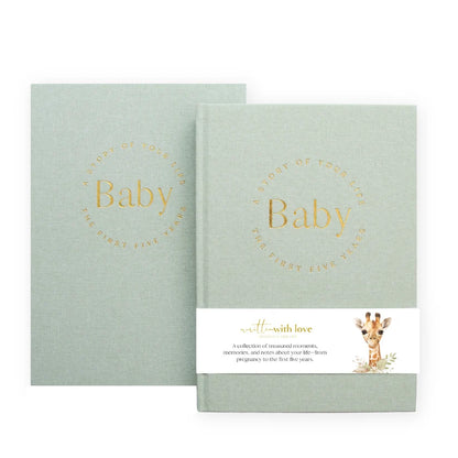 Baby Memory Book with Keepsake Box – Sage Green Linen