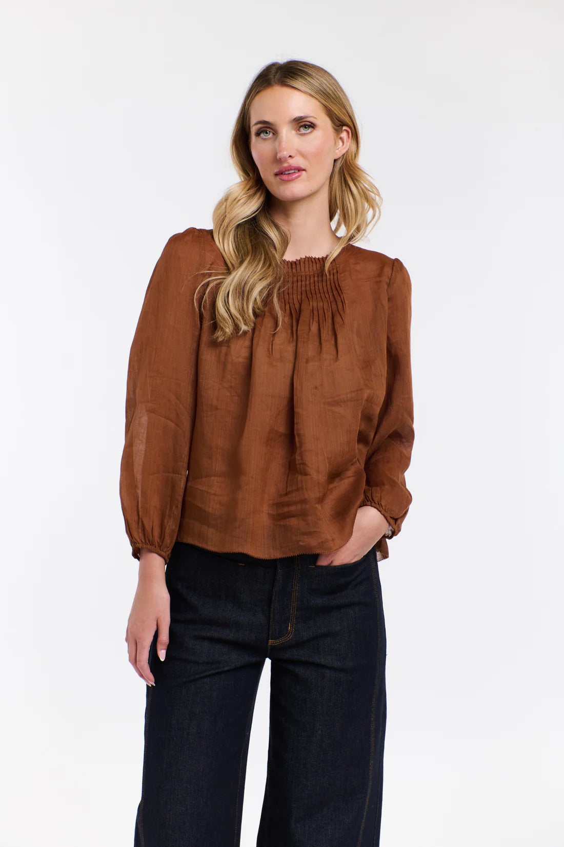 365 Days Ariel Pintuck Blouse - Brandy