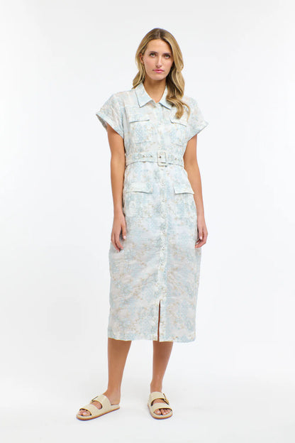 Amelia Embroidered Dress- White/LightBlue