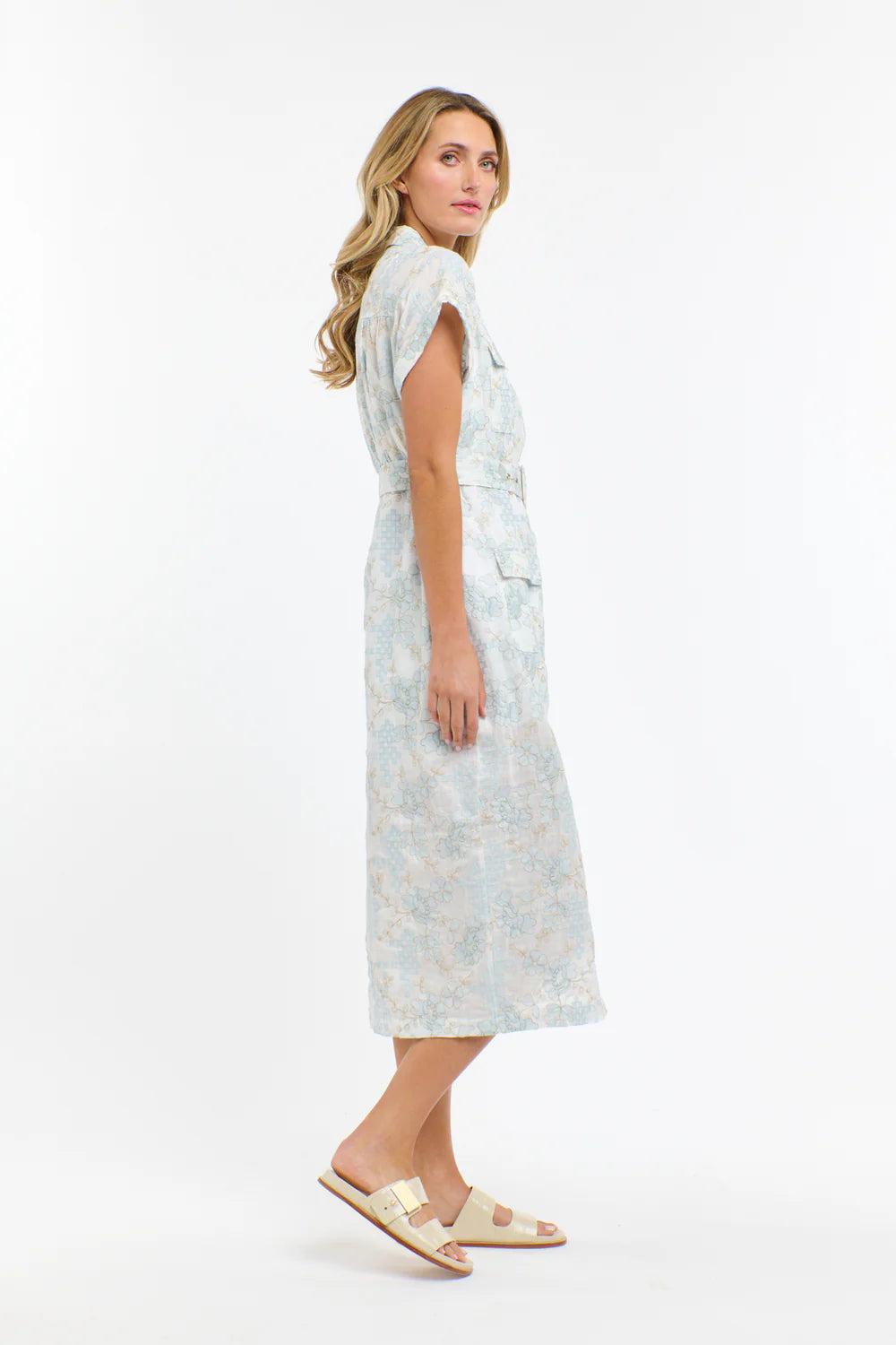 Amelia Embroidered Dress- White/LightBlue