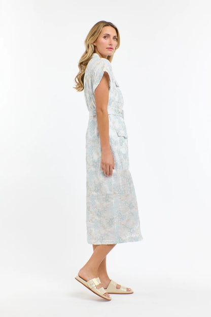 Amelia Embroidered Dress- White/LightBlue