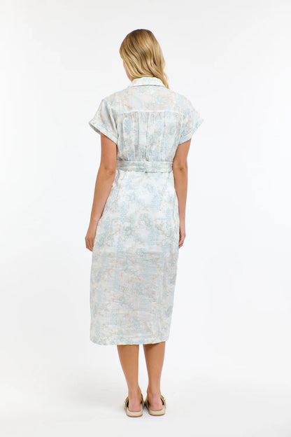 Amelia Embroidered Dress- White/LightBlue