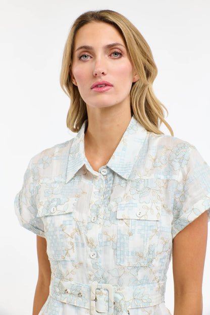 Amelia Embroidered Dress- White/LightBlue