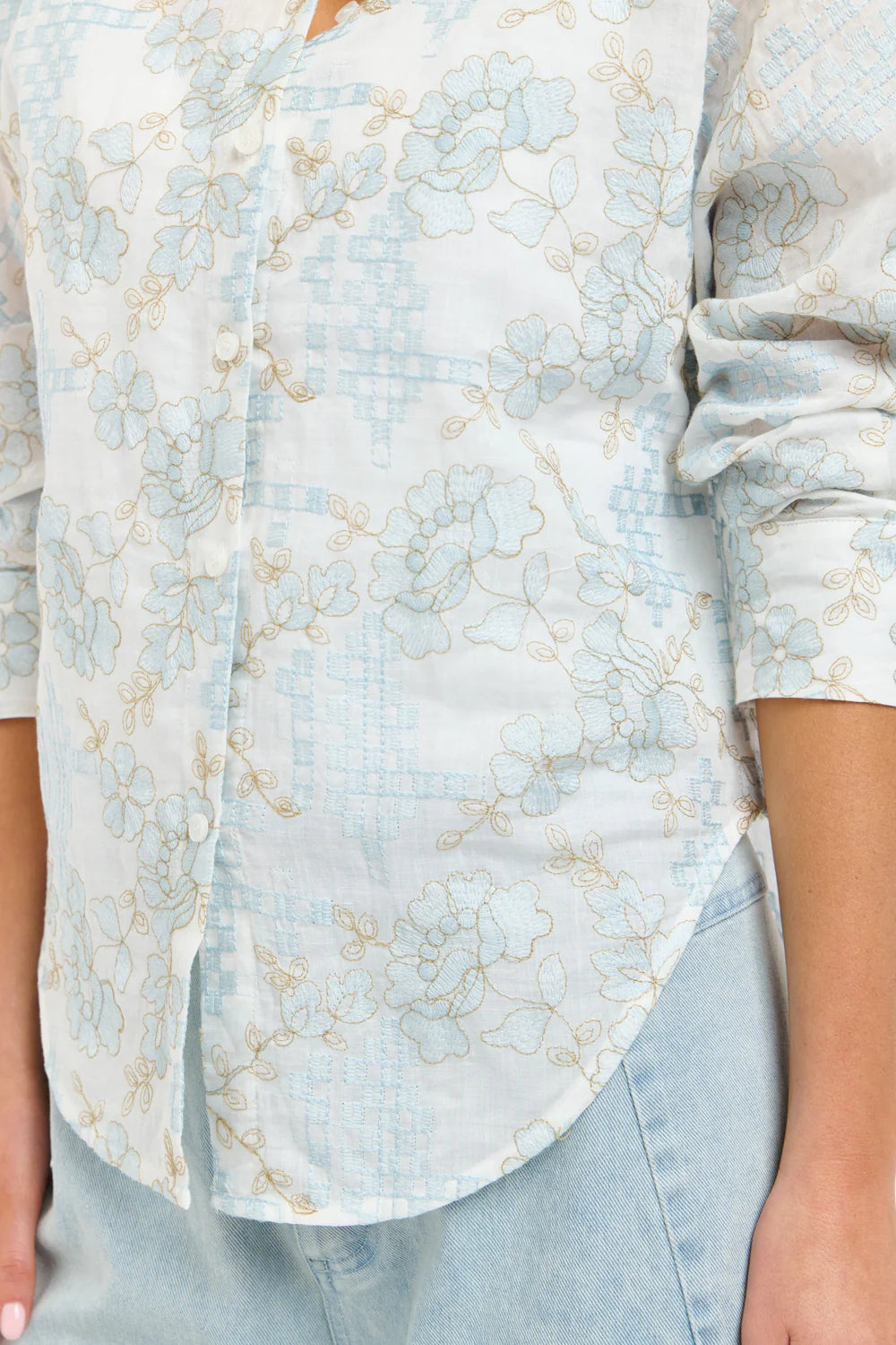 Amelia Embroidered Shirt - White/Light Blue