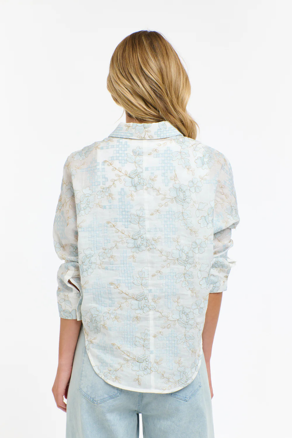 365 Days Amelia Embroidered Shirt - White/Light Blue