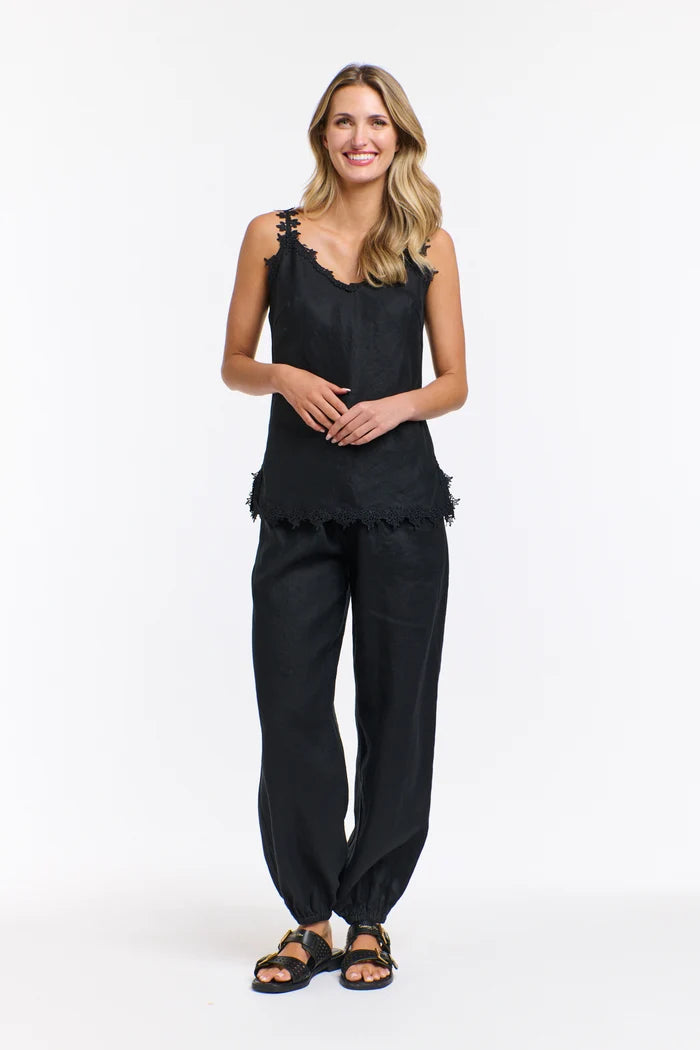 Leni Cuffed Linen Pants - Black