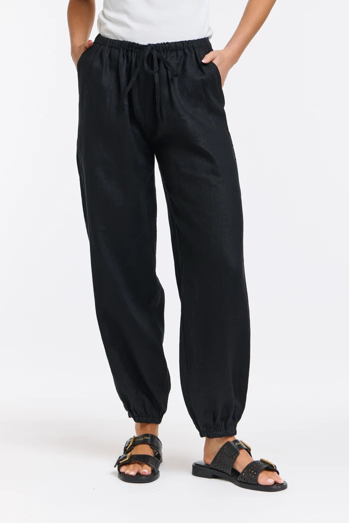 Leni Cuffed Linen Pants - Black