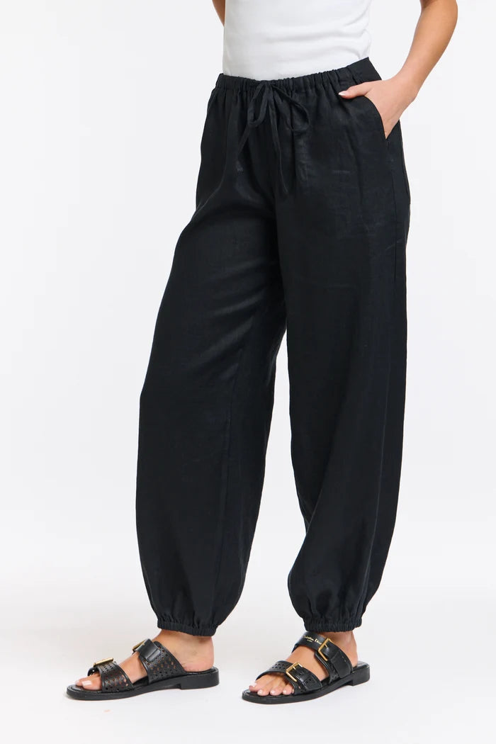 Leni Cuffed Linen Pants - Black