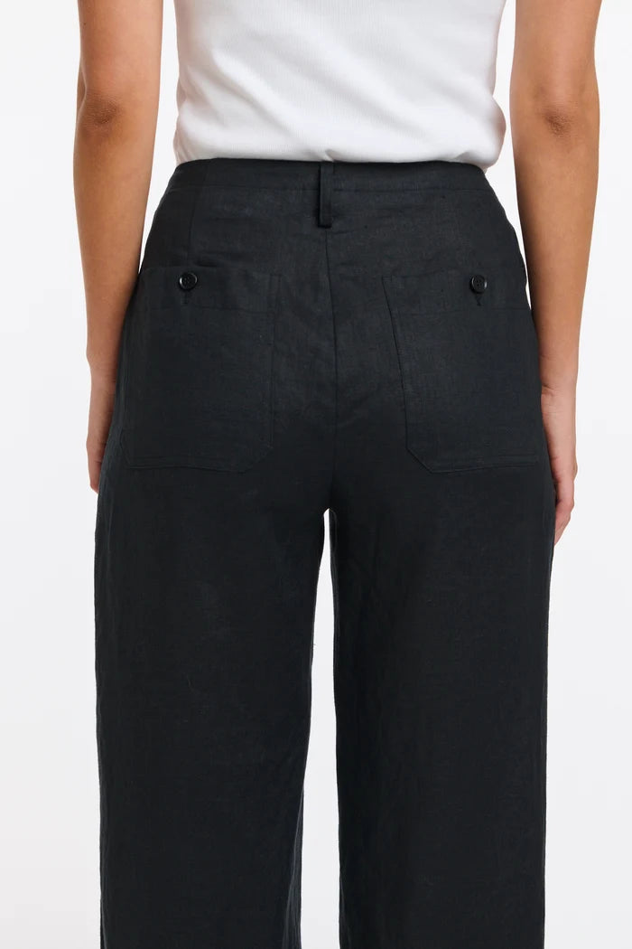 Leni Cuffed Linen Pants - Black