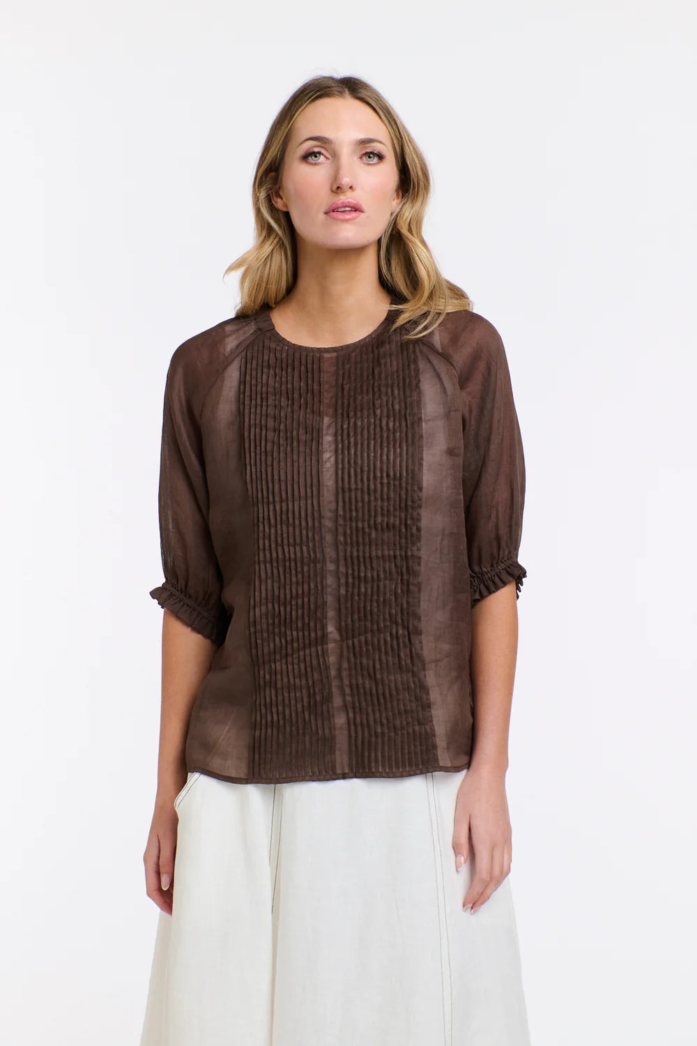 Tilly Pleat Top - Chocolate