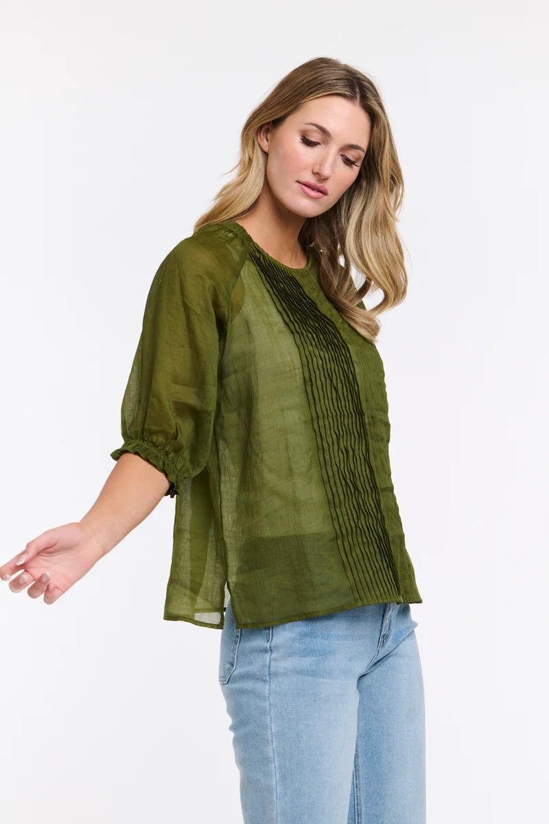 Tilly Pleat Top - Moss Green