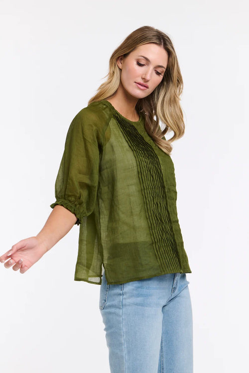 Tilly Pleat Top - Moss Green