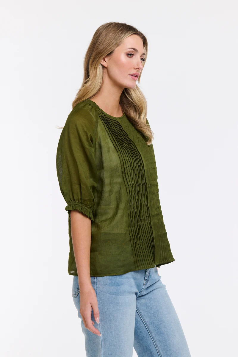 Tilly Pleat Top - Moss Green