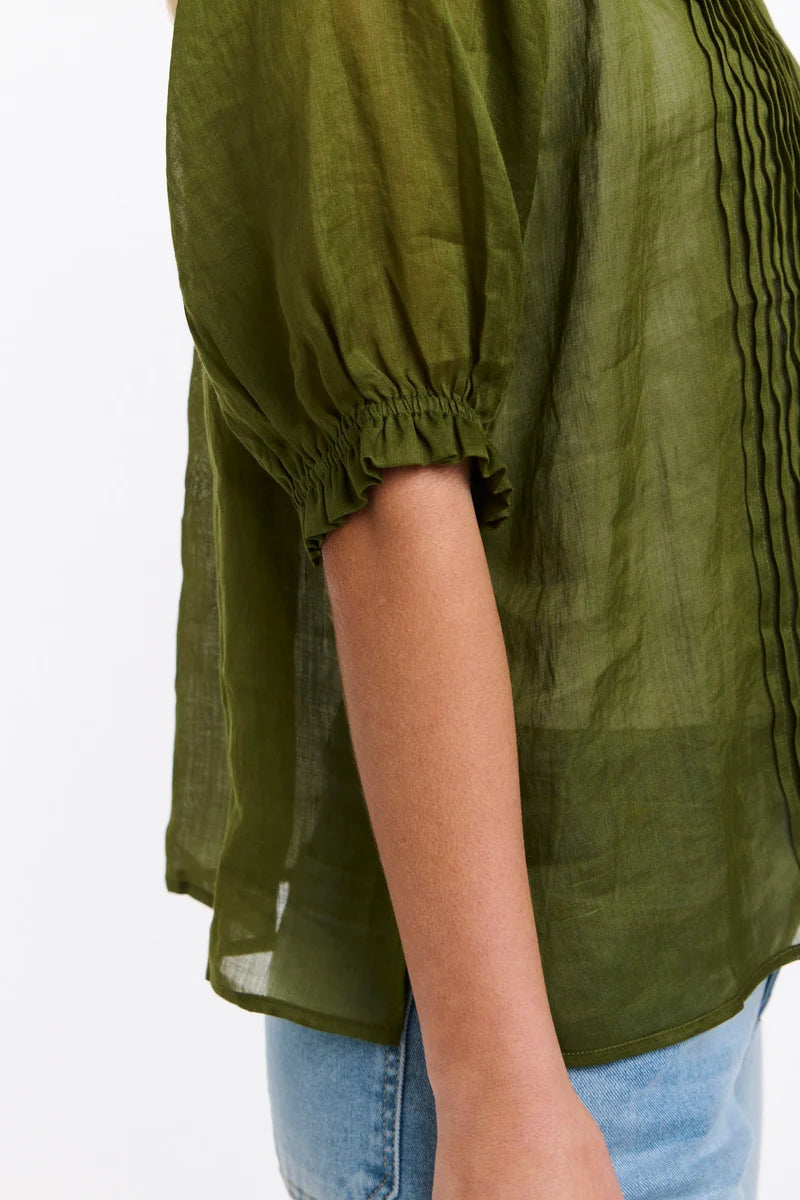 Tilly Pleat Top - Moss Green