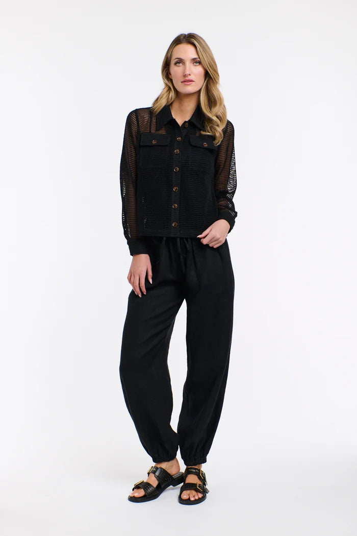 Leni Cuffed Linen Pants - Black