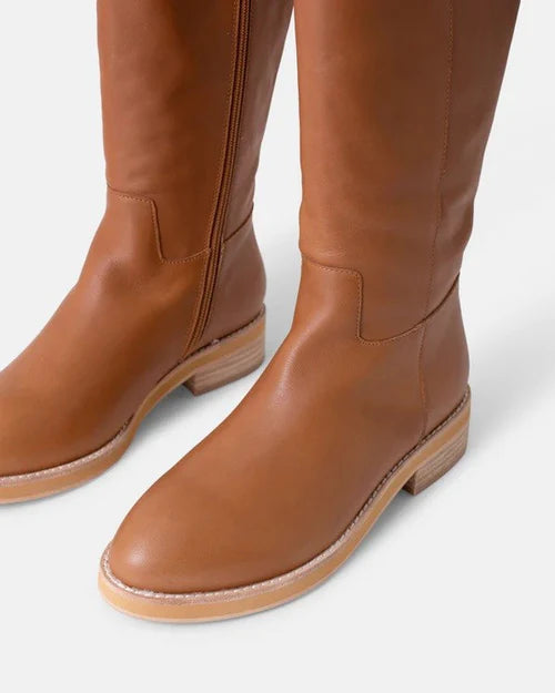 Walnut Camile Leather Boot - Caramel