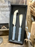 Blue & White Stripe Cheese Knife Set