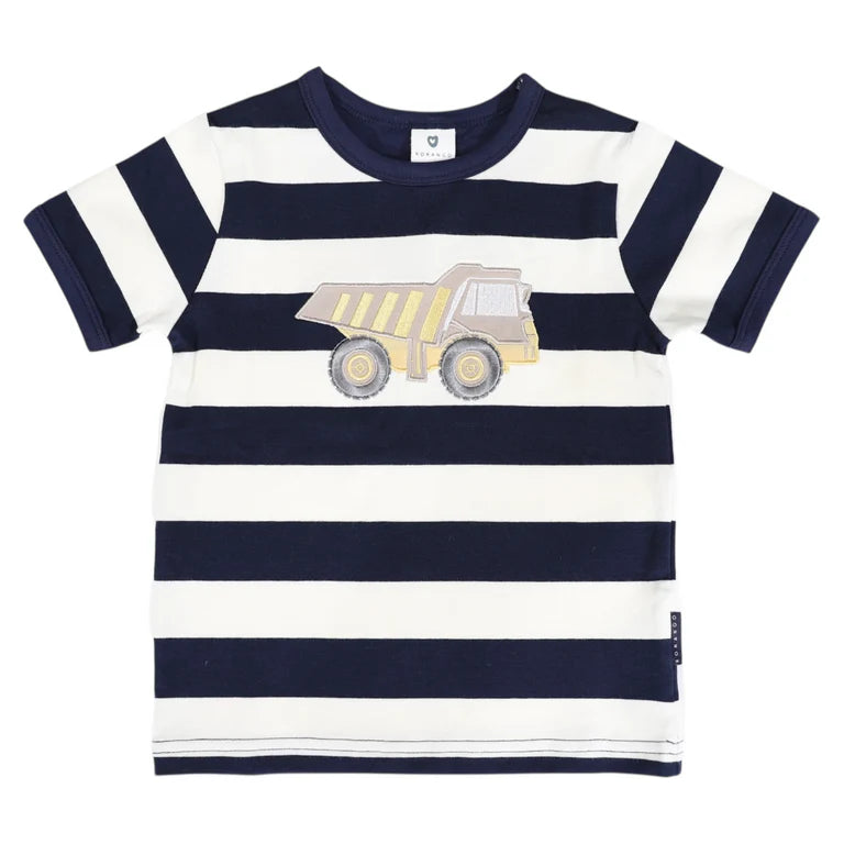 Korango Truck Applique Tee - Navy Stripe