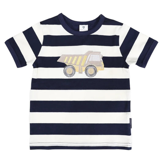 Korango Truck Applique Tee - Navy Stripe