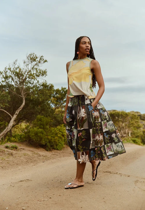 Nancybird Alma Yoke Skirt - Charcoal Archive Floral