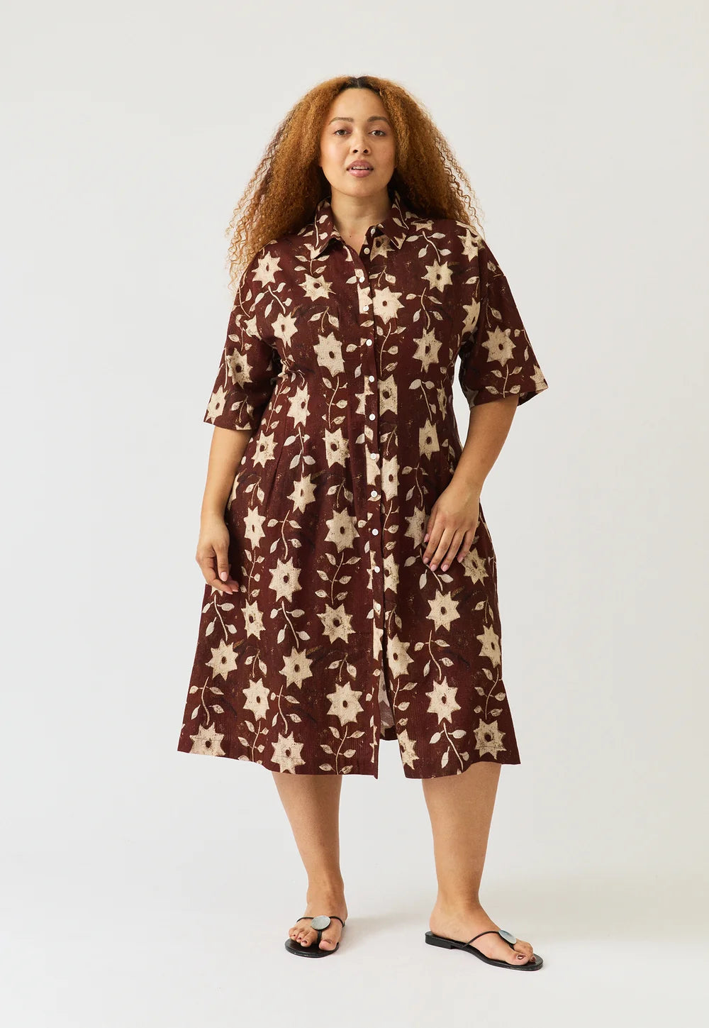 Nancybird Paloma Short Sleeve Dress - Ochre Flower