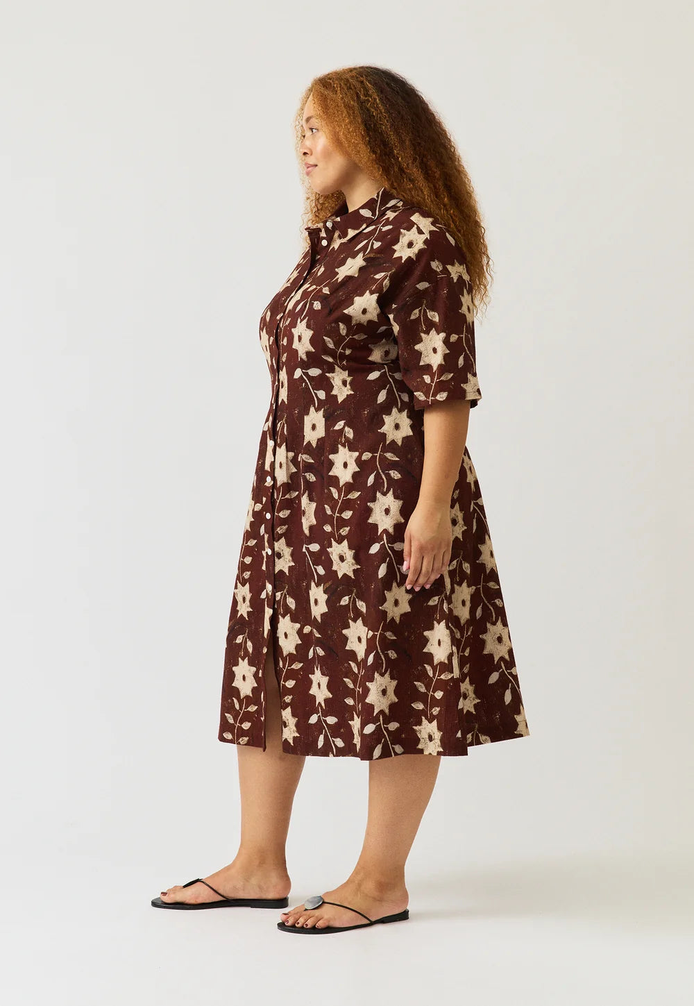 Nancybird Paloma Short Sleeve Dress - Ochre Flower