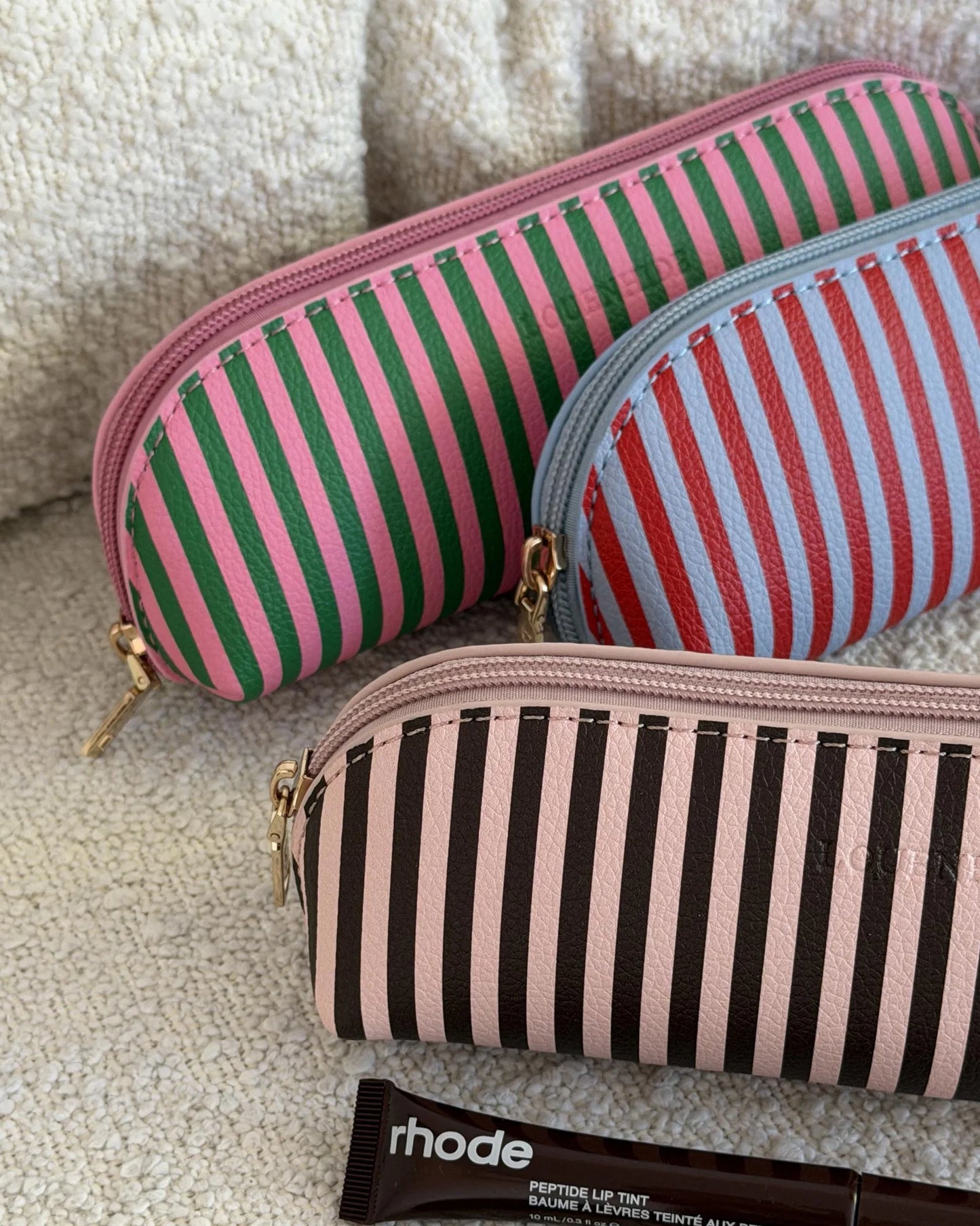 Louenhide Jayne Stripe Makeup Bag - Green/Bubblegum Pink