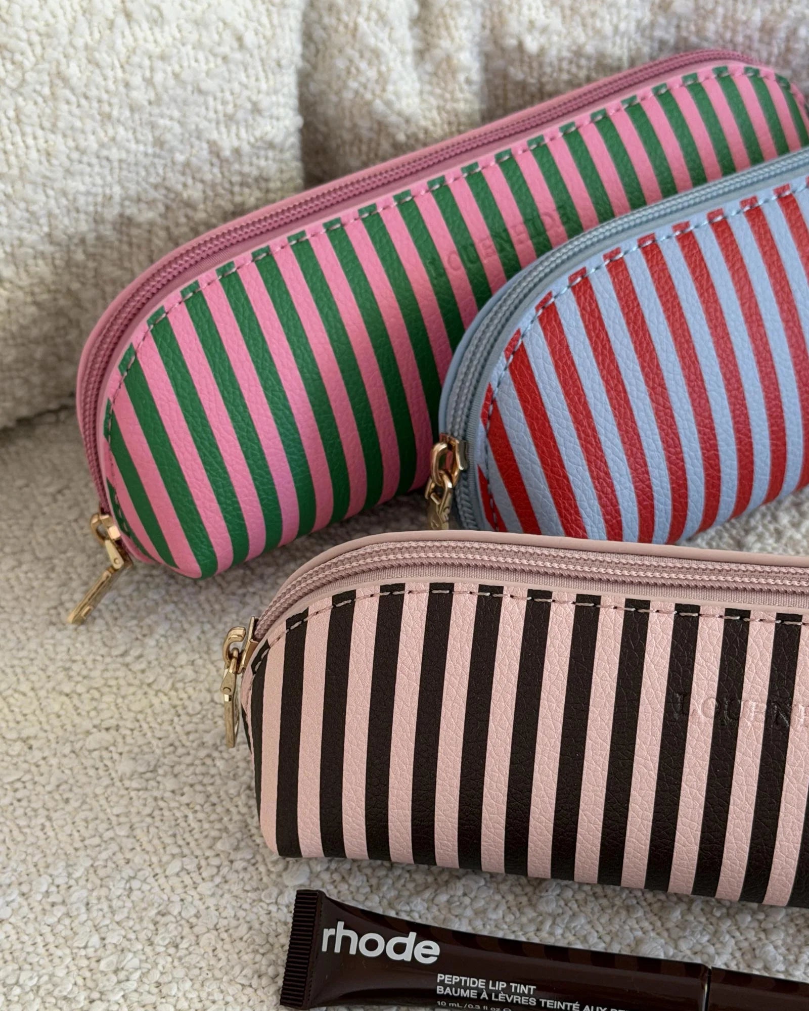 Louenhide Jayne Stripe Makeup Bag - Green/Bubblegum Pink