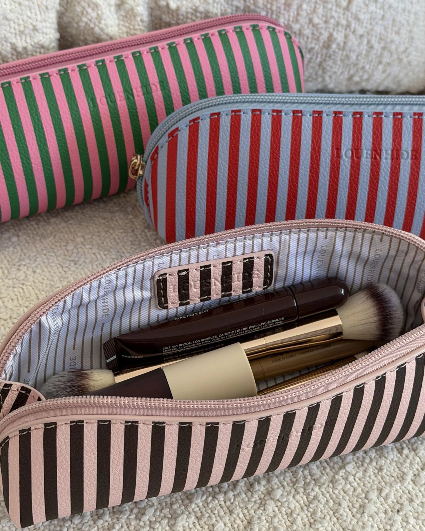 Louenhide Jayne Stripe Makeup Bag - Pink/Chocolate