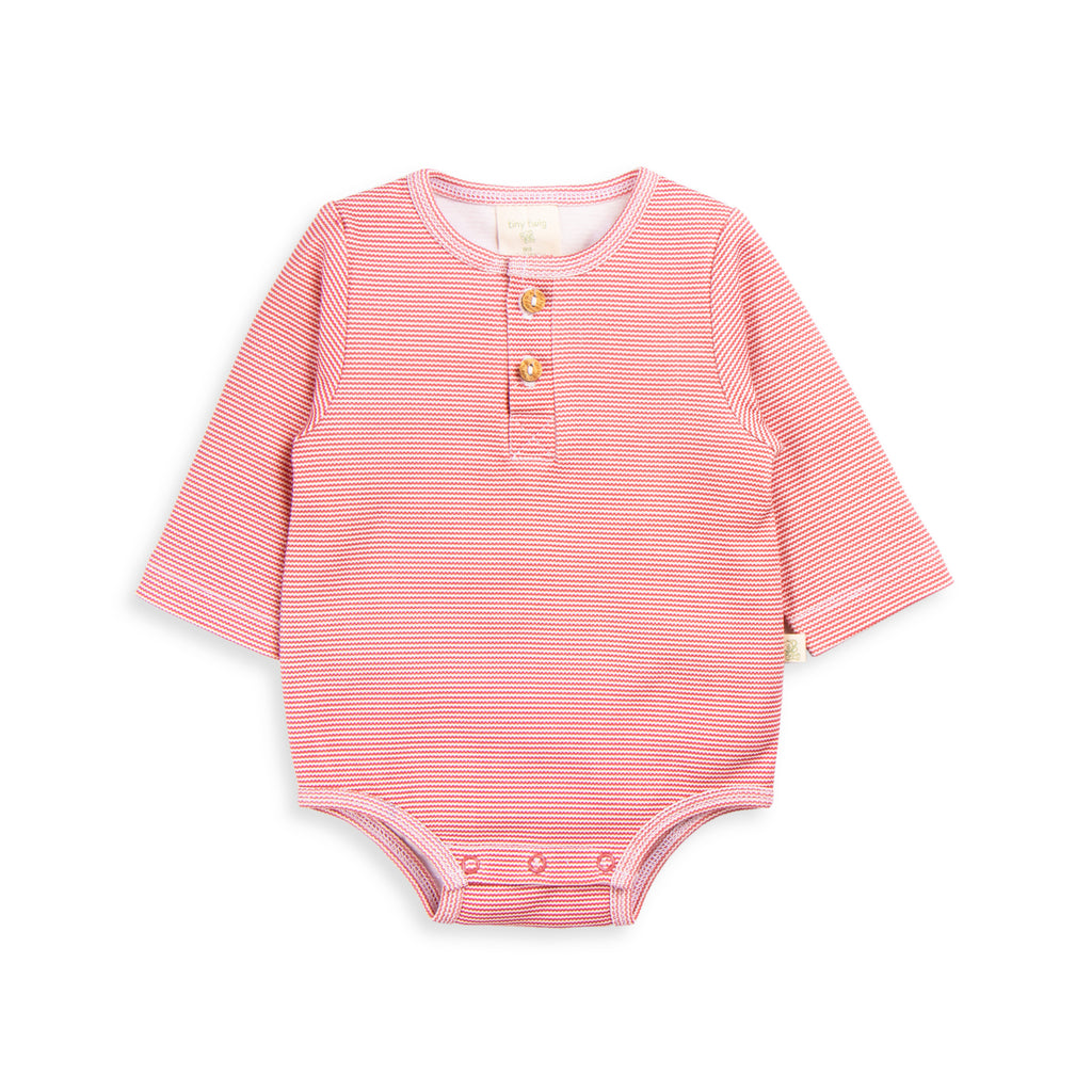 Tiny Twig Cedar Stripes Long Sleeve Henley Bodysuit
