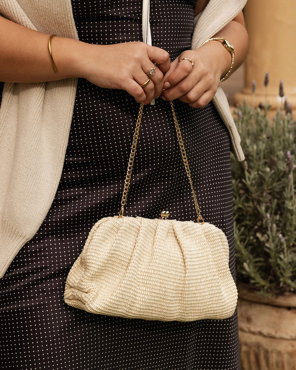 Louenhide Goldie Raffia Clutch