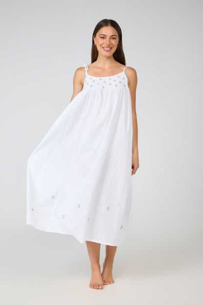Arabella Smocking Nightie - White