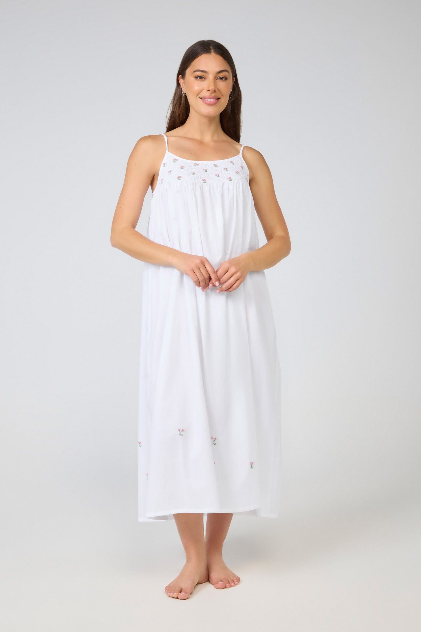 Arabella Smocking Nightie - White