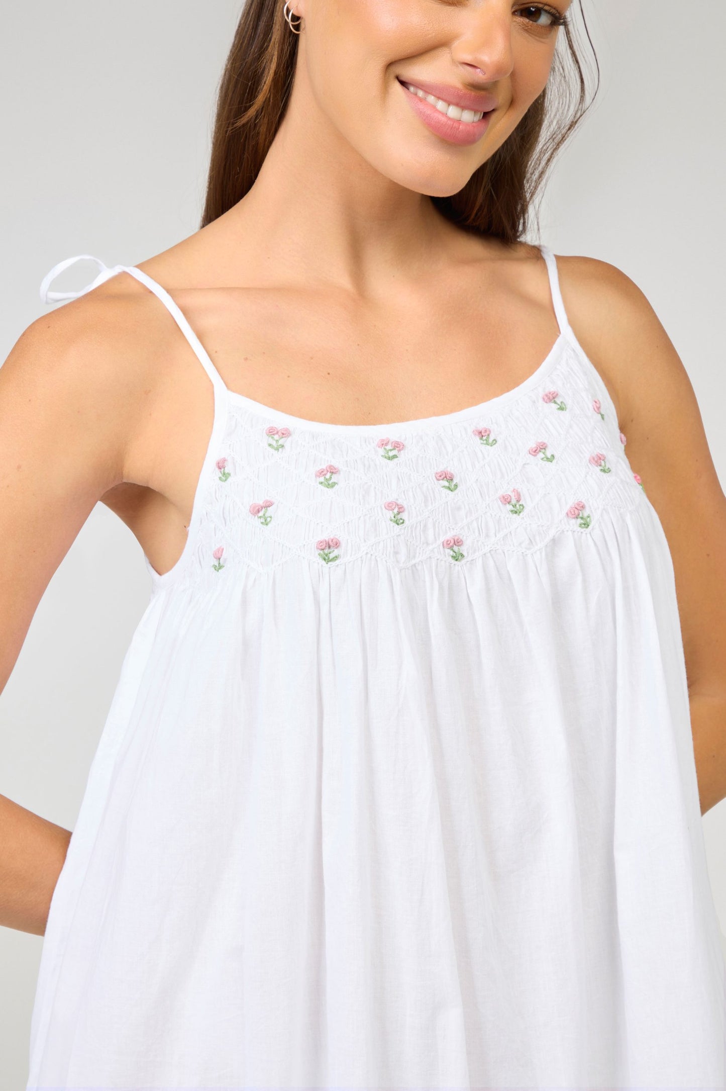 Arabella Smocking Nightie - White