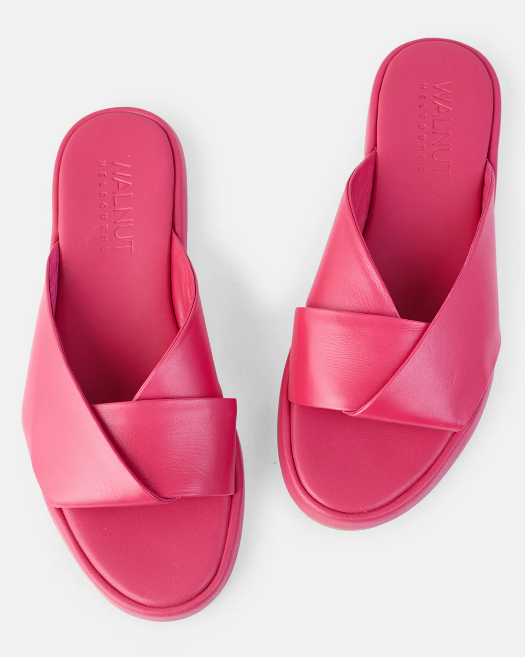 Walnut Lauren Leather Slide - Fuchsia