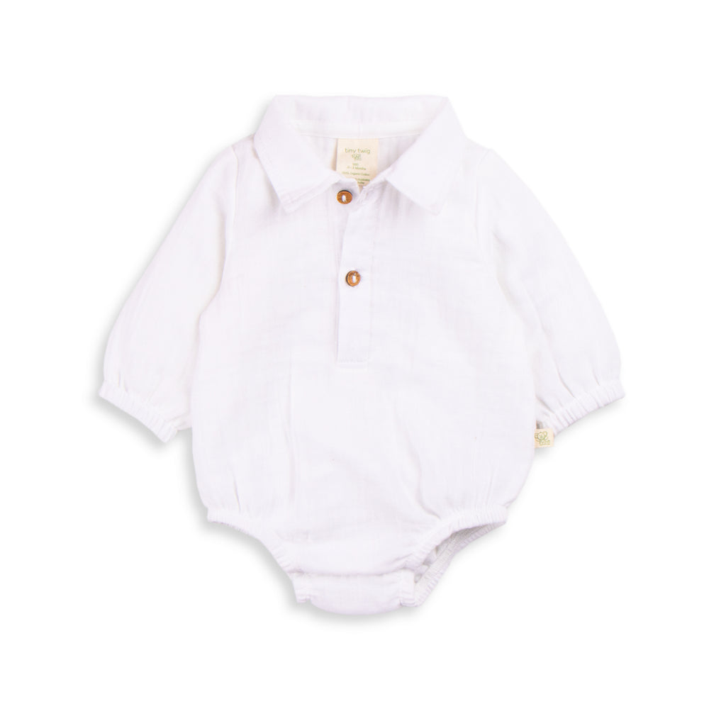 Tiny Twig Snow White Long Sleeve Polo Bodysuit