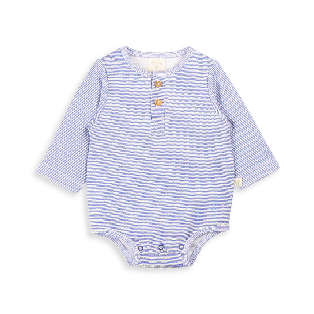Tiny Twig Indigo Stripes Long Sleeve Henley Bodysuit