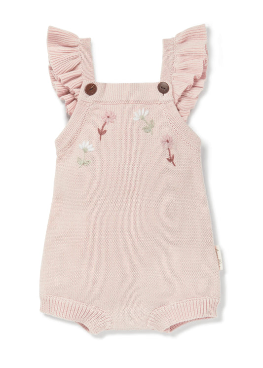 Aster & Oak Ruffle Knit Romper - Blush