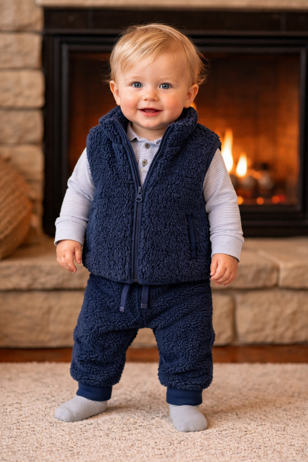 Tiny Twig Indigo Faux Lambswool Vest