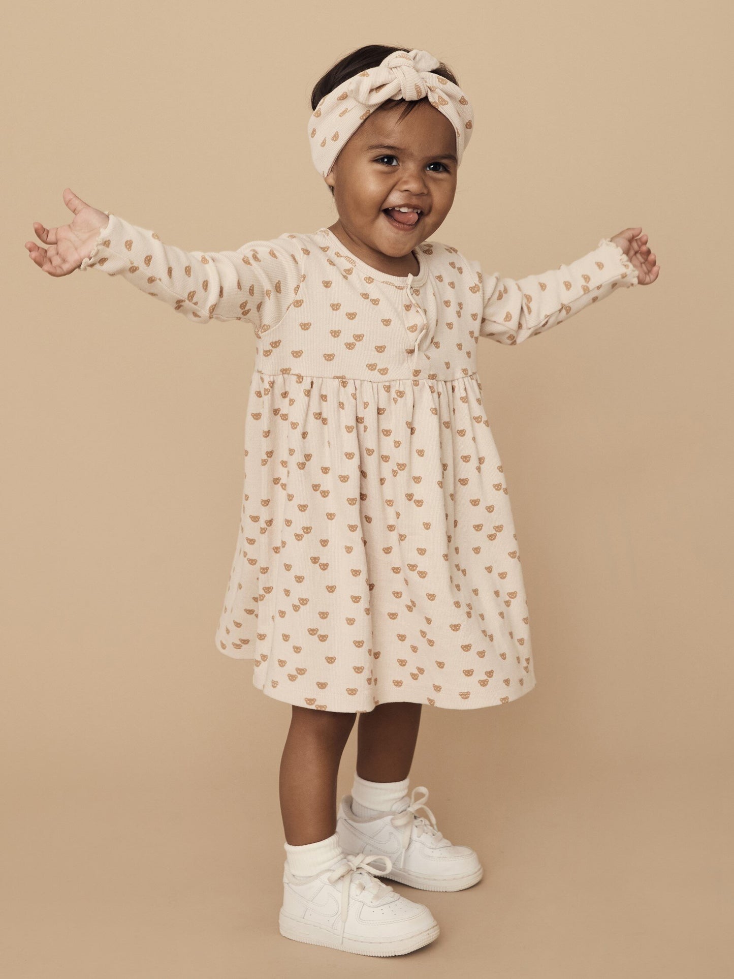 Huxbaby Beary Cute Rib Dress - Almond