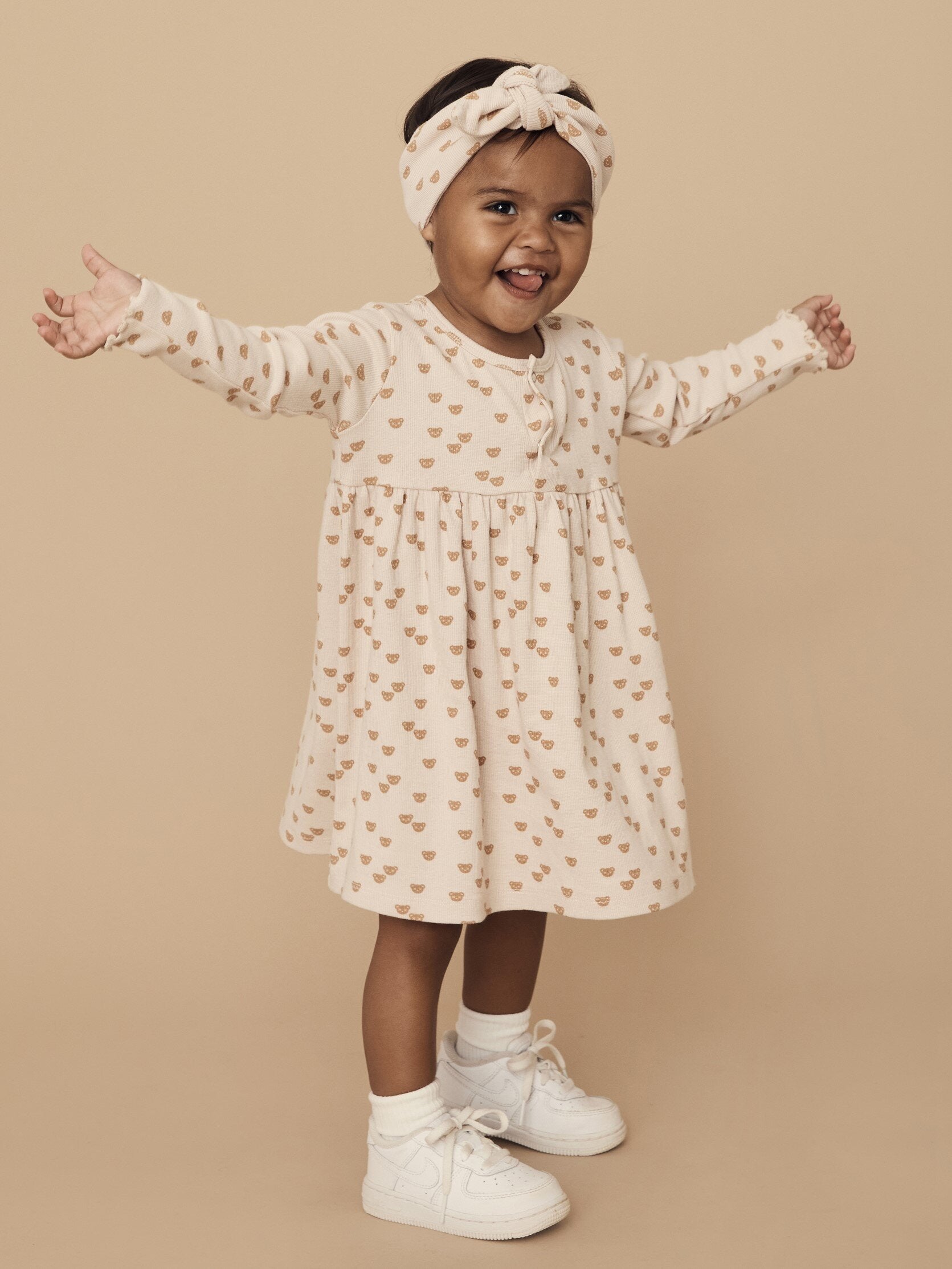 Huxbaby Beary Cute Rib Dress - Almond