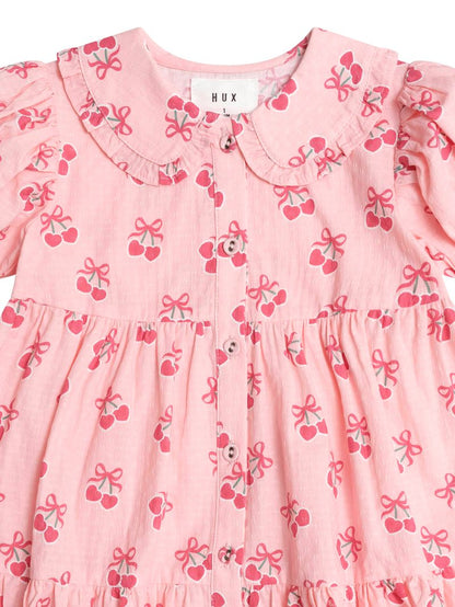 Huxbaby Cherry Pie Tiered Smock Dress - Apricot