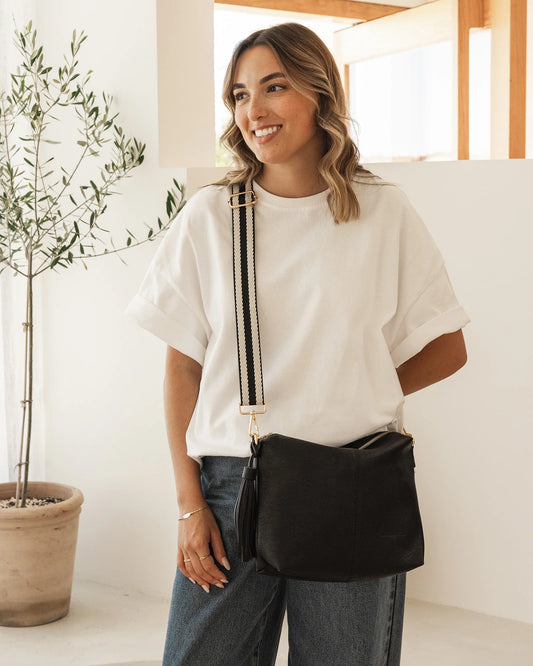 Daisy Stripe Crossbody Bag | Black