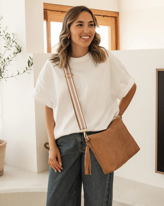 Daisy Stripe Crossbody Bag | Camel