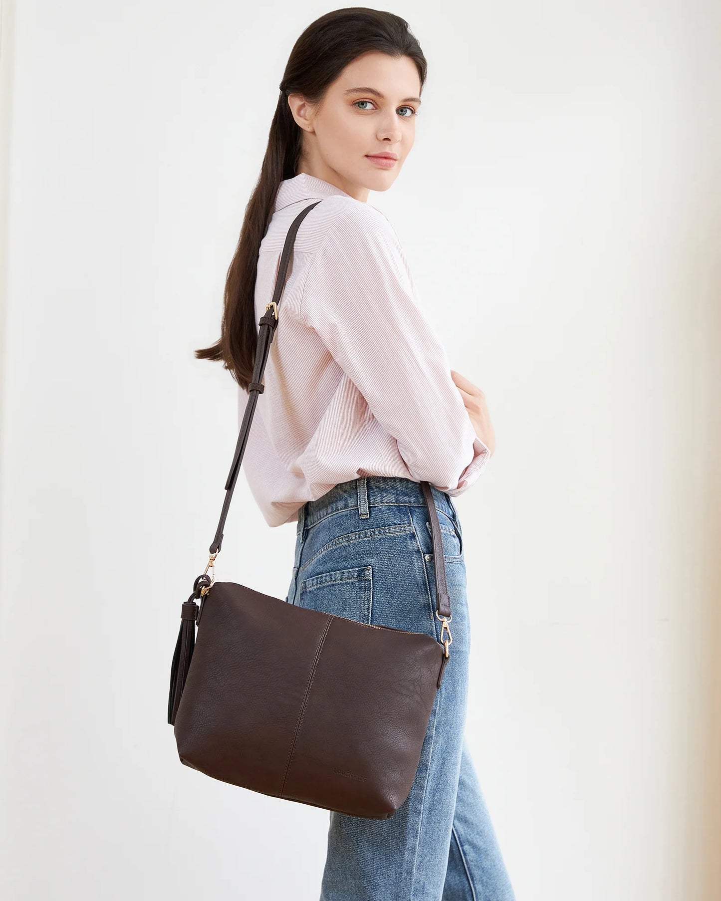 Louenhide Daisy Stripe Crossbody Bag - Chocolate